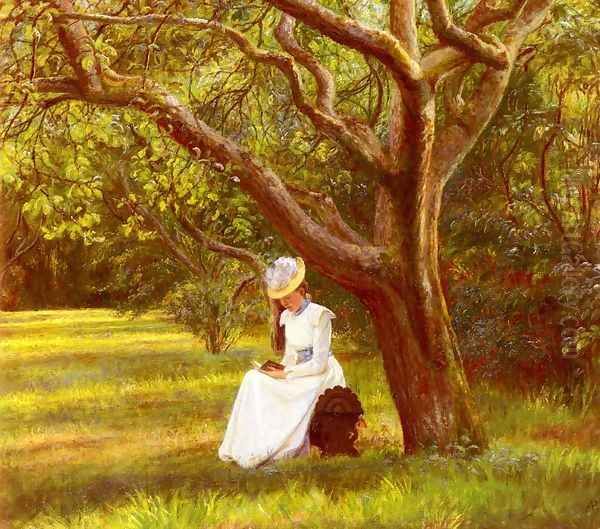 Reading In The Park Oil Painting by Micholine Anemine Christine Poulsen