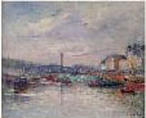 Paris, La Bastille Et Le Bassin De L'arsenal Oil Painting by Gustave Madelain