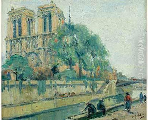 La Seine A Paris, Notre-dame Oil Painting by Gustave Madelain