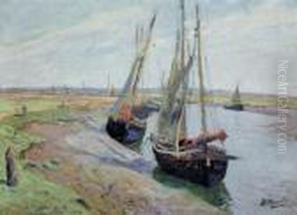 Barques De Peche Dans L'estuaire De Morbihan Oil Painting by Paul Madeline