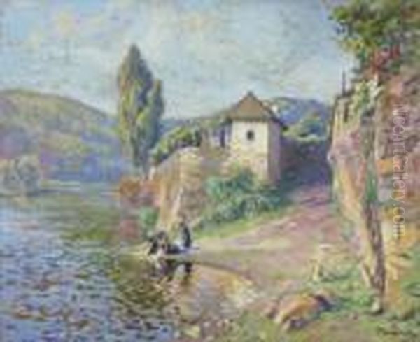 Dordogne, Paysage Aux Lavandieres Oil Painting by Paul Madeline