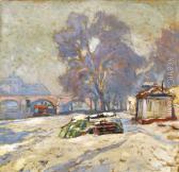 Le Pont-marie Sous La Neige Oil Painting by Paul Madeline