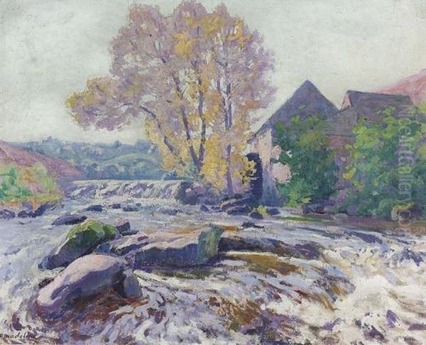 Herbstliche Flusslandschaft Mit Muhle. Oil Painting by Paul Madeline