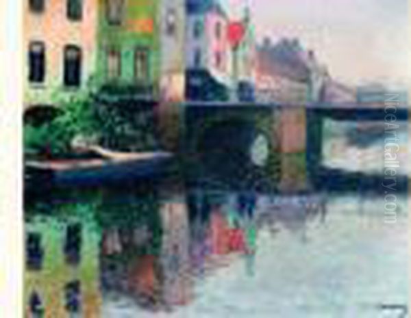 promeneurs Sur Le Pont Au-dessus D'un Canal A Bruges Oil Painting by Paul Madeline