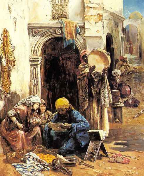 An Arab Bazaar Oil Painting by Eugene Pavy