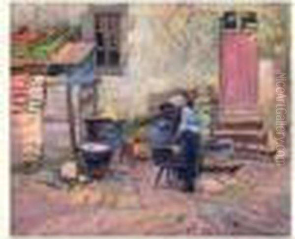 Paysanne Dans Une Cour De Ferme Oil Painting by Paul Madeline