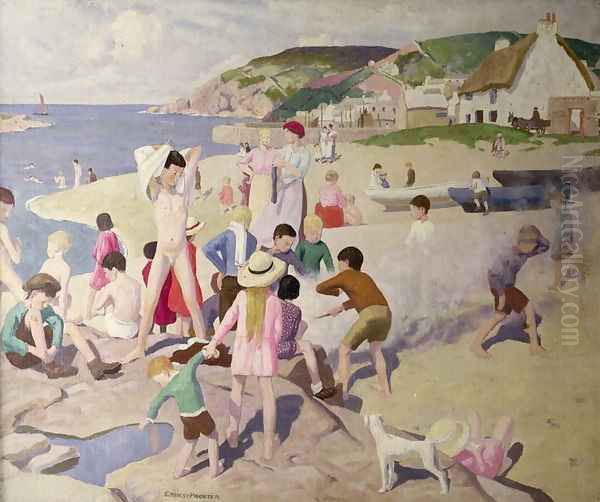 Beach Scene, c.1925 Oil Painting by Ernest Procter