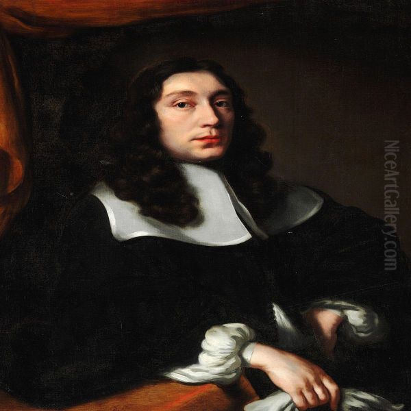 Portrait Of An Elegant Man In A Black Jacket With A White Collar Oil Painting by Nicolaes Maes