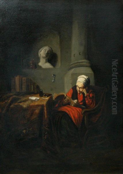 Old Woman Reading A Book Oil Painting by Nicolaes Maes