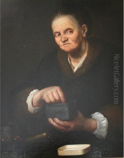 Old Woman With A Tobacco Box And A Brazier Oil Painting by Nicolaes Maes