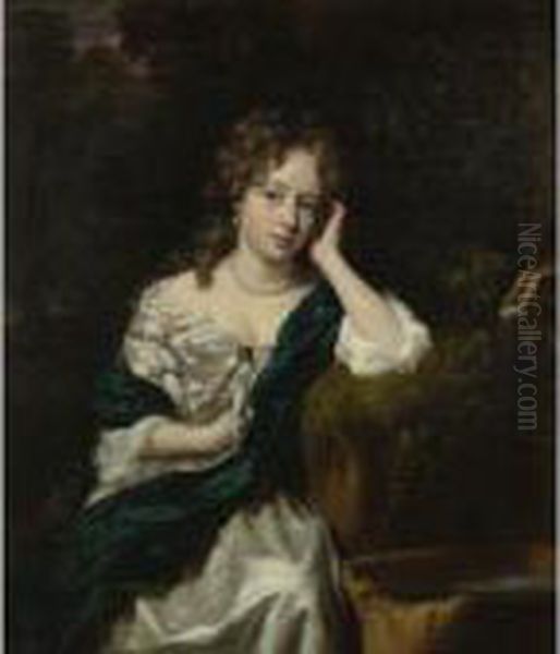 Portrait Of A Lady Seated By A Fountain Oil Painting by Nicolaes Maes