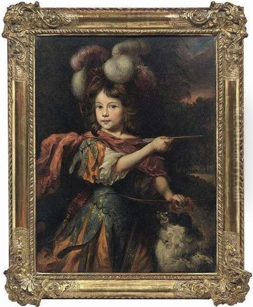 Portrait Of A Boy With A Dog Oil Painting by Nicolaes Maes