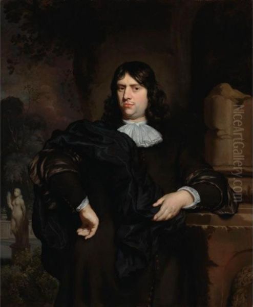 Sold By The J. Paul Getty Museum To Benefit Future Painting Acquisitions
 

 
 
 

 
 A Portrait Of A Gentleman, Standing Three-quarter Length, Wearing A Black Coat With A White Collar And A Black Clo Oil Painting by Nicolaes Maes