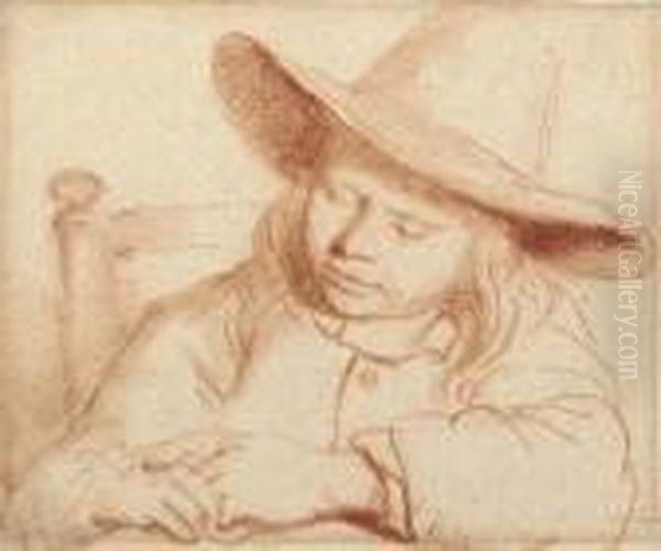 Portrait Of A Boy Seated At A 
Table Sleeping (recto); A Seated Man In Profile To The Left (verso) Oil Painting by Nicolaes Maes