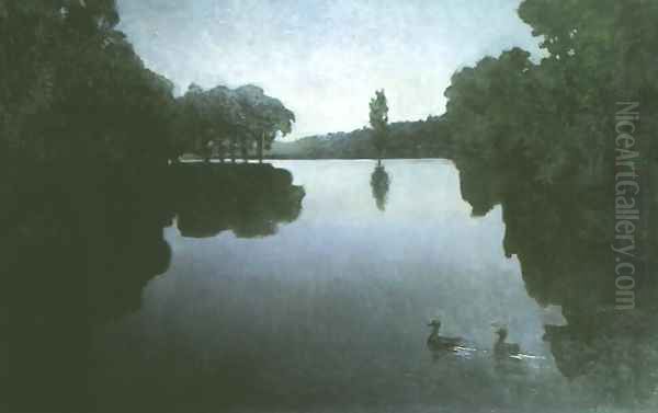 Pond at Night Oil Painting by Henryk Piatkowski