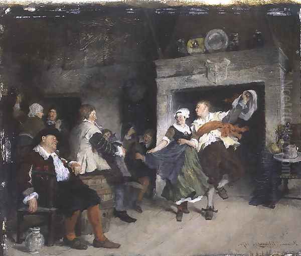 Couple Dancing in a Tavern, 1874 Oil Painting by Friedrich von Puteani