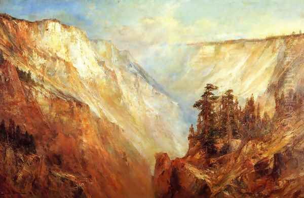 Grand Canyon of the Yellowstone River Oil Painting by Lucien Whiting Powell