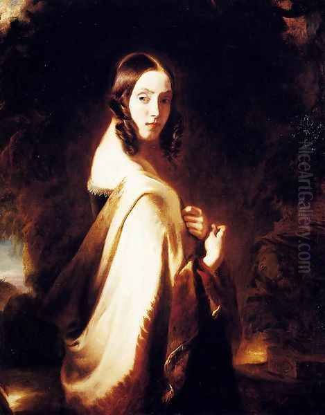 A Lady With A Shawl Oil Painting by Catherine Esther Paris-Persenet