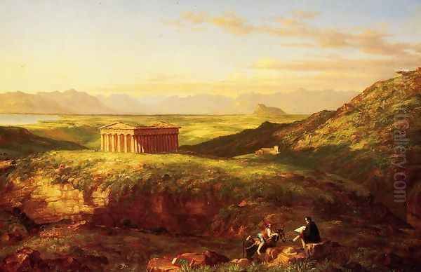 The Temple of Segesta with the Artist Sketching Oil Painting by Clement Pujol de Gustavino