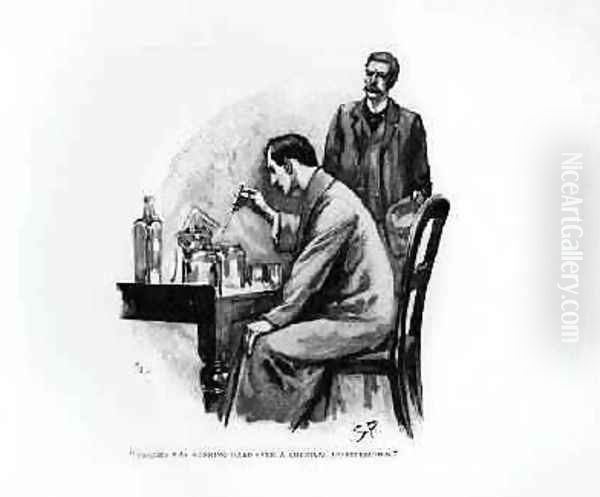 Holmes was Working Hard Over a Chemical Investigation, illustration for The Naval Treaty, by Arthur Conan Doyle 1859-1930, published in Strand Magazine, October and November 1893 Oil Painting by Sidney Paget