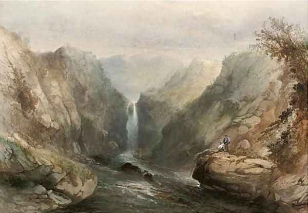 Angling below the waterfall Oil Painting by Sidney Paget