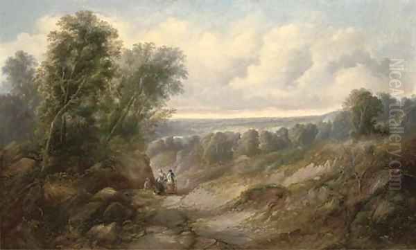 Figures resting in an extensive landscape Oil Painting by Sidney Paget