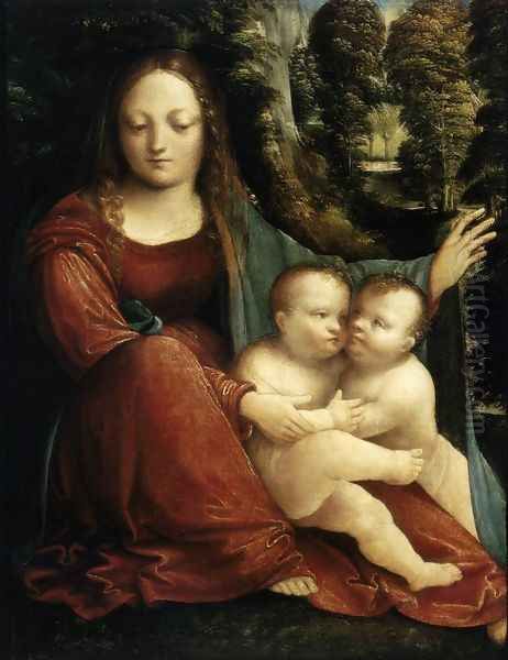 Madonna and Child with the Infant St John c. 1515 Oil Painting by Martino Piazza Da Lodi