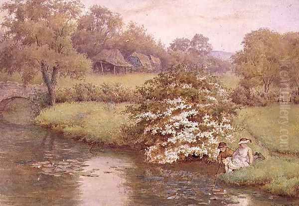 Children Playing by a Stream Oil Painting by Wilmot, R.W.S. Pilsbury