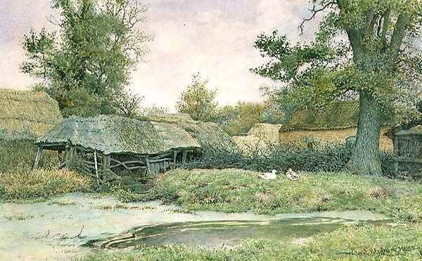 Farmyard with duck pond and ducks Oil Painting by Wilmot, R.W.S. Pilsbury