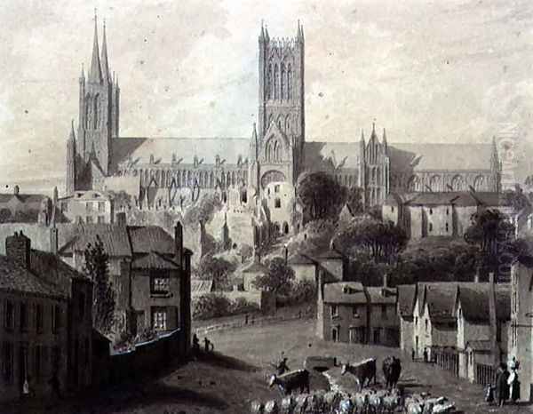 Lincoln Cathedral from the South Oil Painting by Augustus Charles Pugin