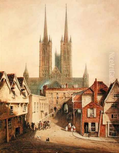 Lincoln Cathedral, before 1808 Oil Painting by Augustus Charles Pugin