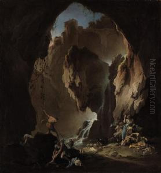 Shepherds In A Grotto Oil Painting by Alessandro Magnasco