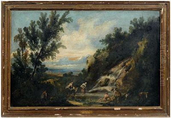 Pastoral Landscape With Figures Oil Painting by Alessandro Magnasco