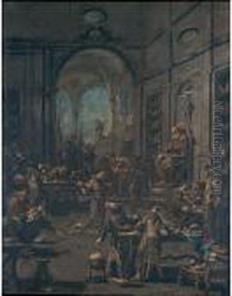 La Biblioteca Del Convento Con Frati Novizi Al Lavoro Oil Painting by Alessandro Magnasco