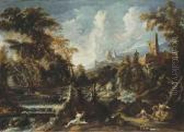 A Wooded River Landscape With Hermits Oil Painting by Alessandro Magnasco