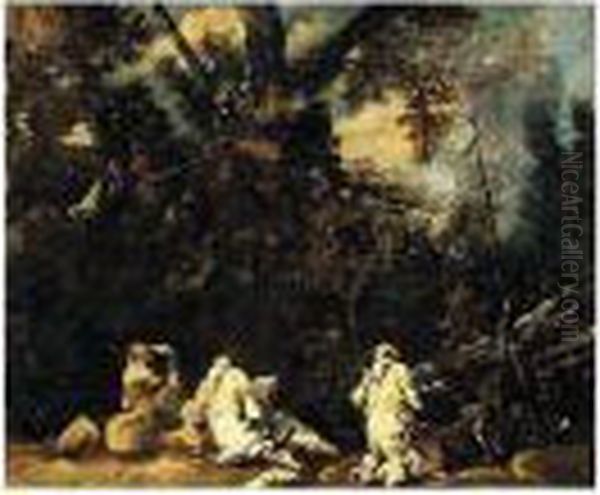 Monks At Prayer In A Landscape Oil Painting by Alessandro Magnasco