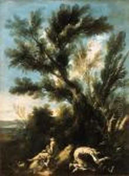 Camaldolese Hermit Monks In A Wooded Landscape Oil Painting by Alessandro Magnasco