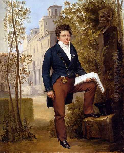 Portrait Of Nicolas-Pierre Tiolier Standing In The Gardens At The Villa Medici Oil Painting by Louis-Vincent-Leon Palliere