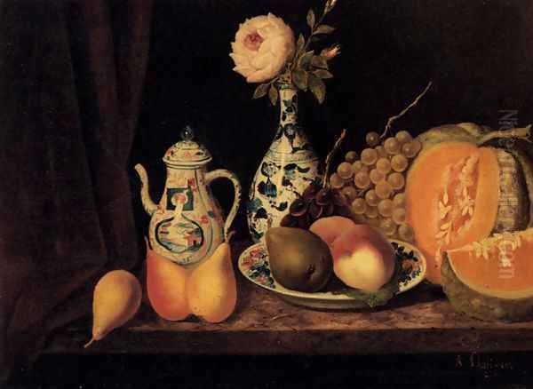 Still Life With Fruit And Oriental China Oil Painting by Adolphe Phalipon