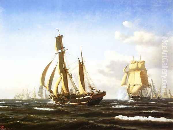 A Quartering Breeze Oil Painting by John Erik Christian Petersen