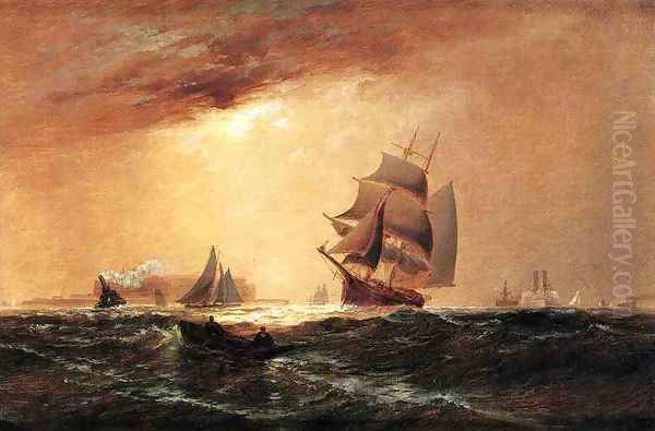 Ships in New York Harbor Oil Painting by Granville Perkins