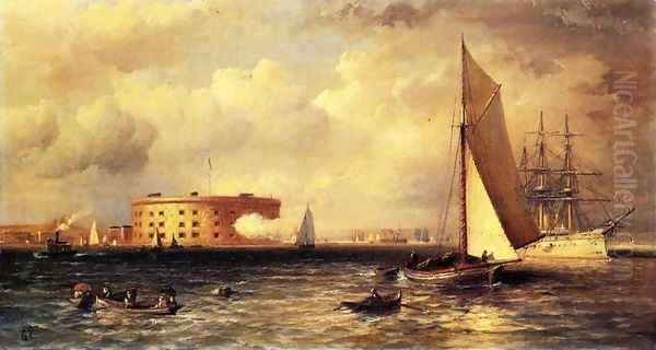 Ships Near the Battery Oil Painting by Granville Perkins