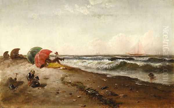 Figures on a Beach Oil Painting by Granville Perkins