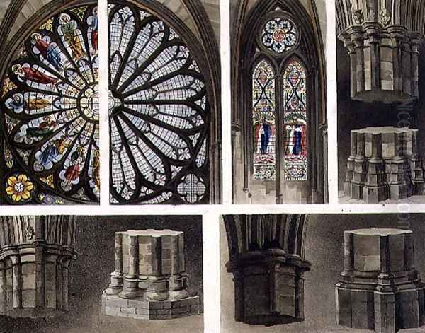 Fragments, Parts, Windows and Pillars, plate 14 from Westminster Abbey, engraved by Thomas Sutherland, pub. by Rudolph Ackermann 1764-1834 1811 Oil Painting by Augustus Charles Pugin