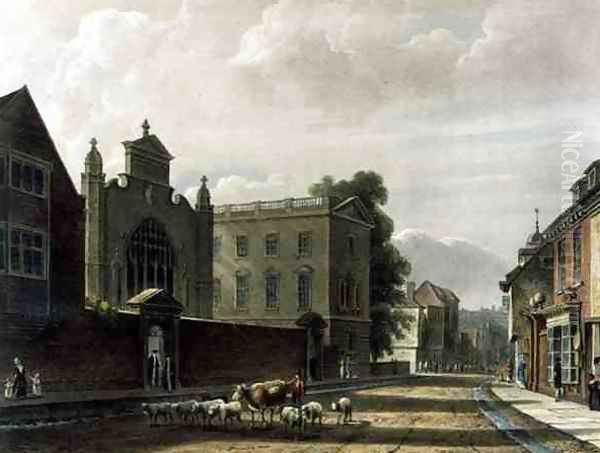 Exterior of St. Peters College Peterhouse, Cambridge, from The History of Cambridge, engraved by Joseph Constantine Stadler fl.1780-1812, pub. by R. Ackermann, 1815 Oil Painting by Augustus Charles Pugin