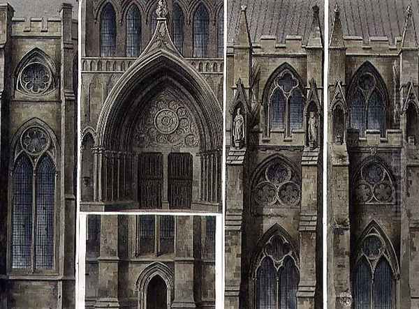 Fragments, Windows and Doors, plate 13 from Westminster Abbey, engraved by Thomas Sutherland, pub. by Rudolph Ackermann 1764-1834 1811 Oil Painting by Augustus Charles Pugin