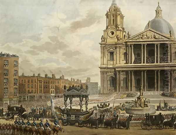 Funeral Procession of the late Viscount Nelson, from the Admiralty to St.Pauls, 9th January 1806, engraved by Merigot, pub. 1806 Oil Painting by Augustus Charles Pugin