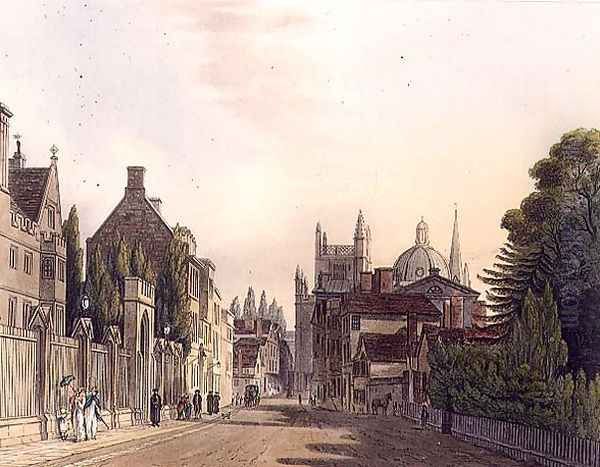 Exterior of Wadham Hall seen from the parks, illustration from the History of Oxford, engraved by J. Hill, pub. by R. Ackermann. 1813 Oil Painting by Augustus Charles Pugin