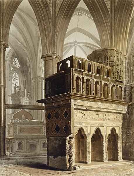 Edward the Confessors Monument, plate M from Westminster Abbey, engraved by J. Bluck fl.1791-1831 pub. by Rudolph Ackermann 1764-1834 1812 Oil Painting by Augustus Charles Pugin