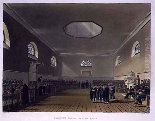 Charter House School Room, from History of Charter House School, part of History of the Colleges, engraved by J. Bluck fl.1791-1831 pub. by R. Ackermann, 1816 Oil Painting by Augustus Charles Pugin